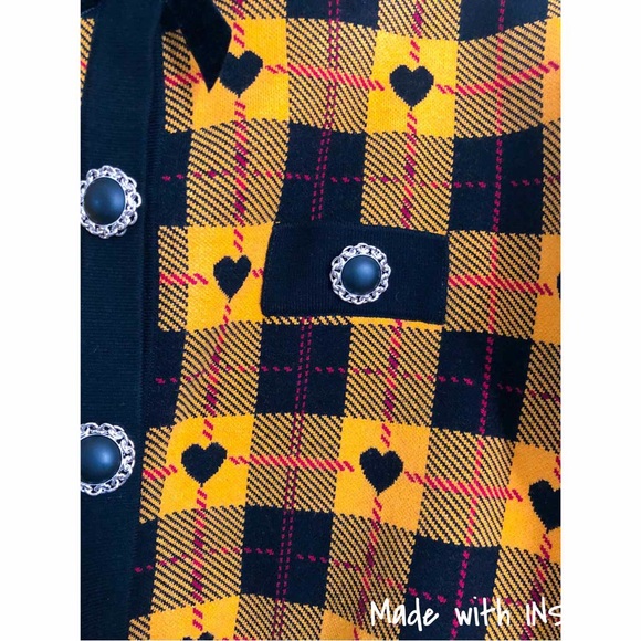Alessandra Rich yellow heart knit checked cardigan - Picture 8 of 13